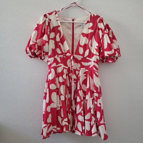 Women's House of Harlow‎ 1960 Printed Plunge V-neck Mini Dress Puffer Sleeves - Picture 1 of 8